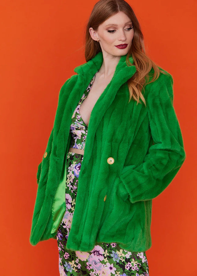 Green Faux Fur Midi Coat-0