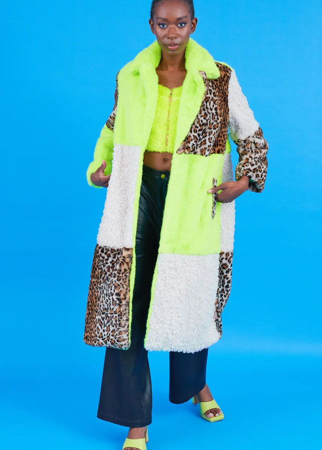 Green Faux Fur and Faux Shearling Maxi Coat-1