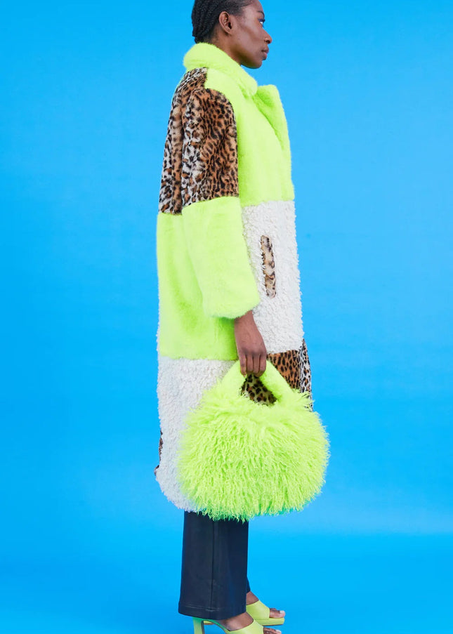 Green Faux Fur and Faux Shearling Maxi Coat-2