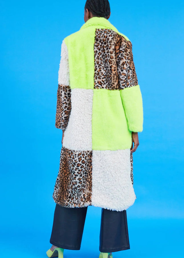 Green Faux Fur and Faux Shearling Maxi Coat-3