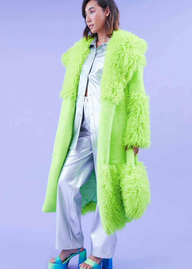 Green Faux Mongolian Fur Bamboo Coat-1