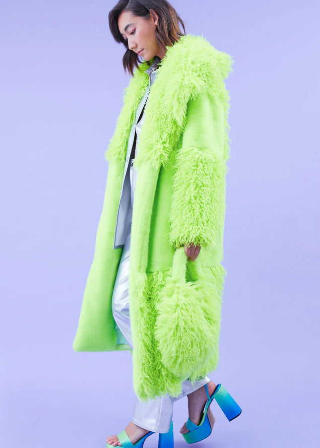 Green Faux Mongolian Fur Bamboo Coat-2