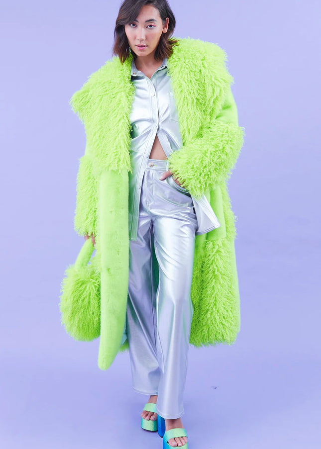 Green Faux Mongolian Fur Bamboo Coat-0