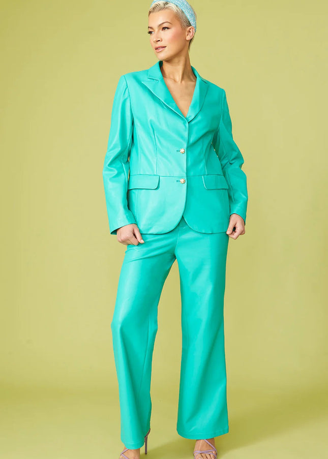 Green Tencel Rayon Blend Leather Blazer-2