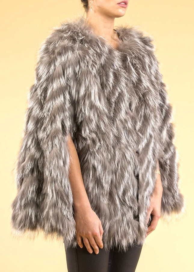 Grey Fox Fur and Suede Cape-0