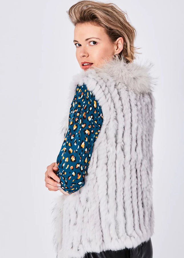 Grey Fox and Coney Fur Gilet With Collar Feature-1