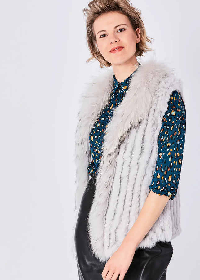 Grey Fox and Coney Fur Gilet With Collar Feature-0