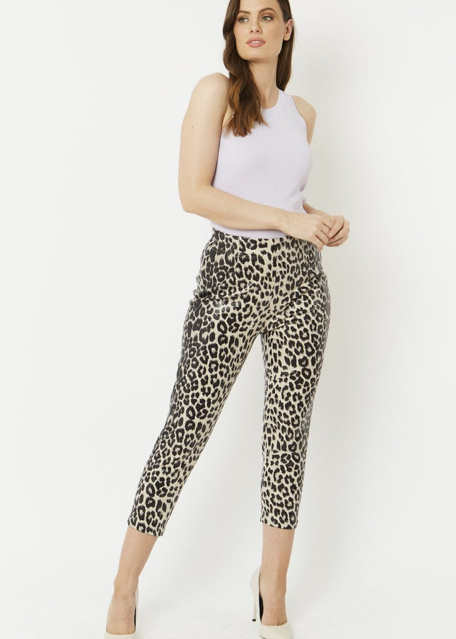 Grey Leopard Print Faux Suede Trousers-1