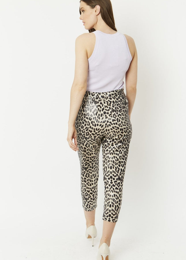 Grey Leopard Print Faux Suede Trousers-3