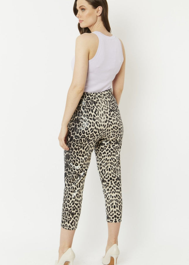 Grey Leopard Print Faux Suede Trousers-4