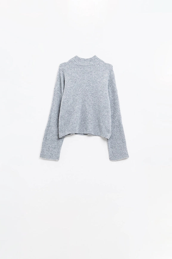 Grey Ribbed Turtleneck Sweater