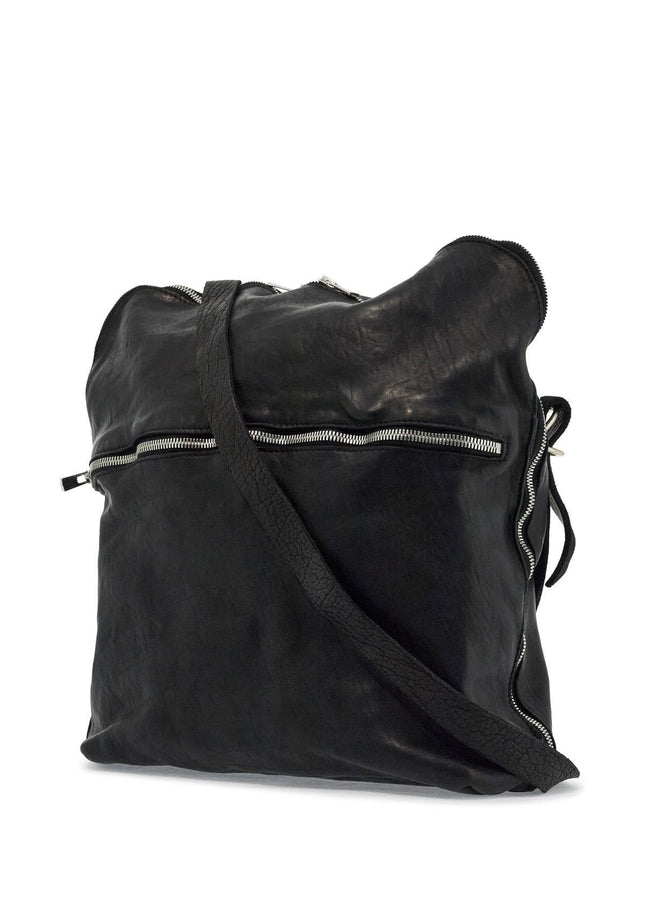 Guidi black horse leather crossbody bag with adjustable strap