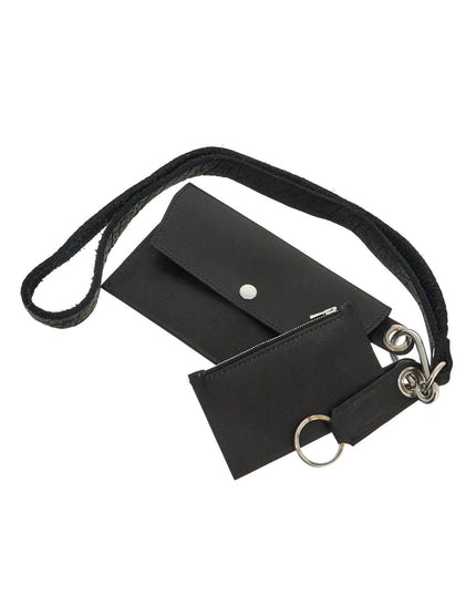 Guidi black kangaroo leather card and phone holder with shoulder strap