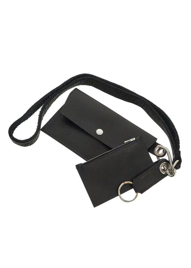 Guidi black kangaroo leather card and phone holder with shoulder strap