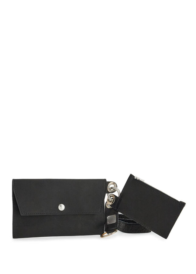 Guidi black kangaroo leather card and phone holder with shoulder strap