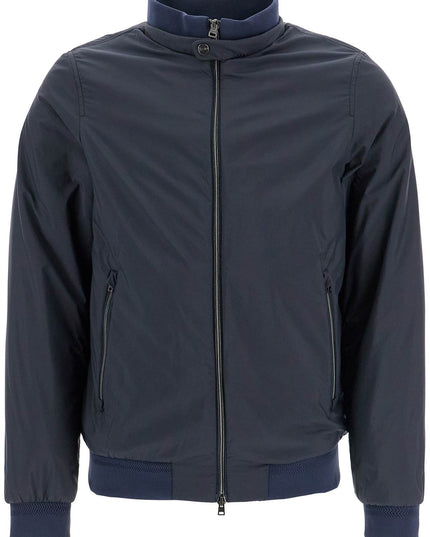 HERNO bomber impermeabile leggero in poliammide blu scuro con zip e tasche