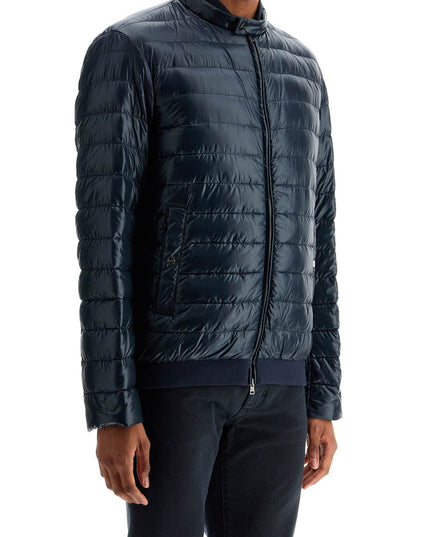 HERNO dark blue lightweight quilted nylon down jacket with high collar