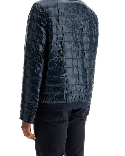 HERNO dark blue lightweight quilted nylon down jacket with high collar