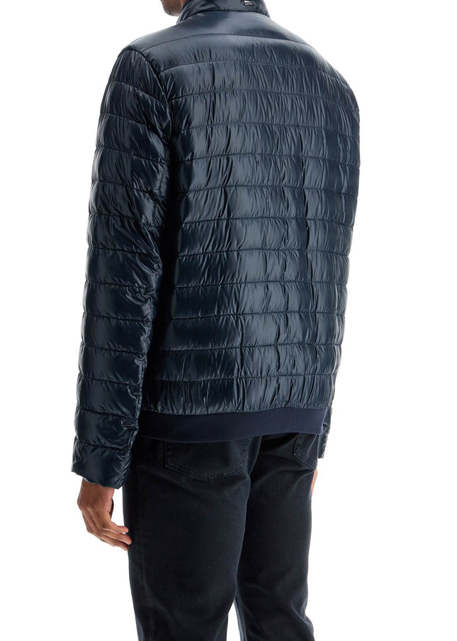 HERNO dark blue lightweight quilted nylon down jacket with high collar