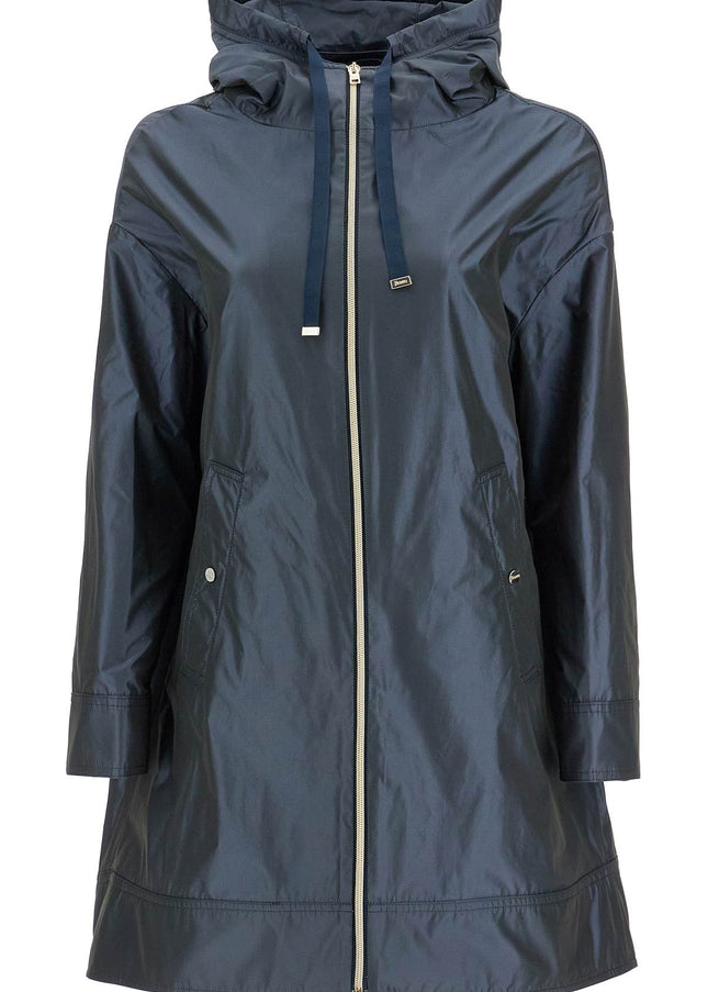 HERNO dark blue technical taffeta waterproof parka with hood