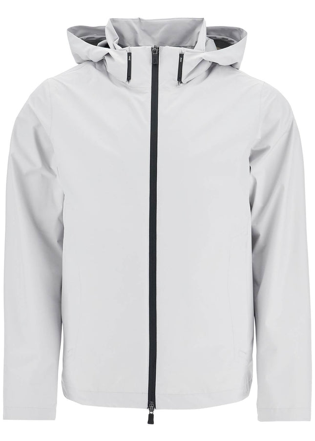 HERNO light gray polyester waterproof bomber with hood