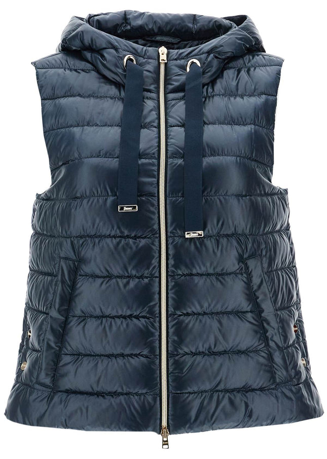 HERNO men's dark blue polyamide gilet with hood