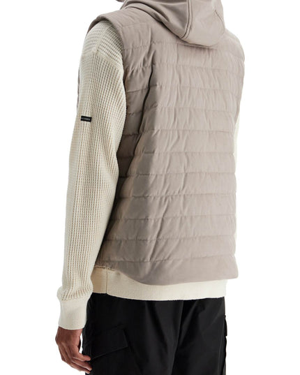 HERNO sleeveless down jacket in dove gray polyester with quilted hood