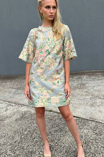 HOSS Silk Marble Dress - Greens-Dress-HOSS-Urbanheer