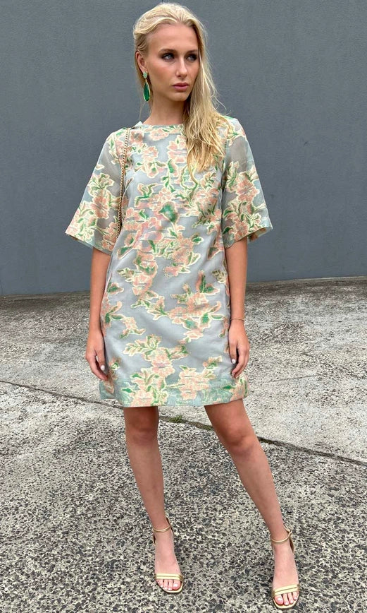 HOSS Silk Marble Dress - Greens-Dress-HOSS-Urbanheer