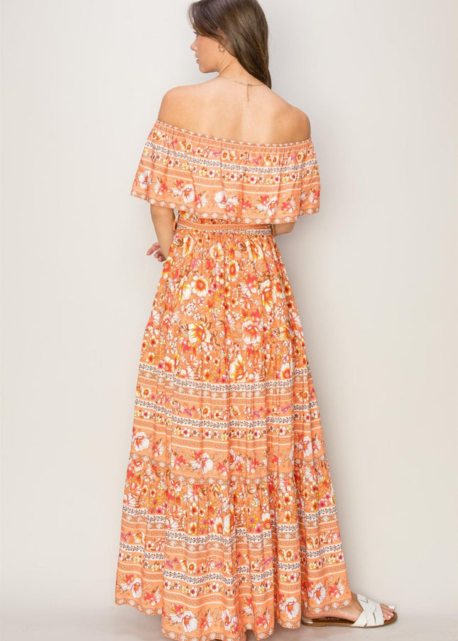 HYFVE Floral Off-Shoulder Tie Front Maxi Dress