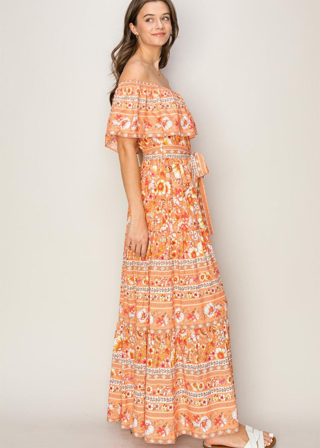 HYFVE Floral Off-Shoulder Tie Front Maxi Dress