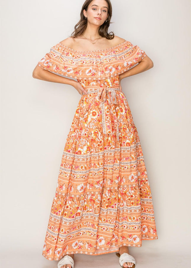 HYFVE Floral Off-Shoulder Tie Front Maxi Dress