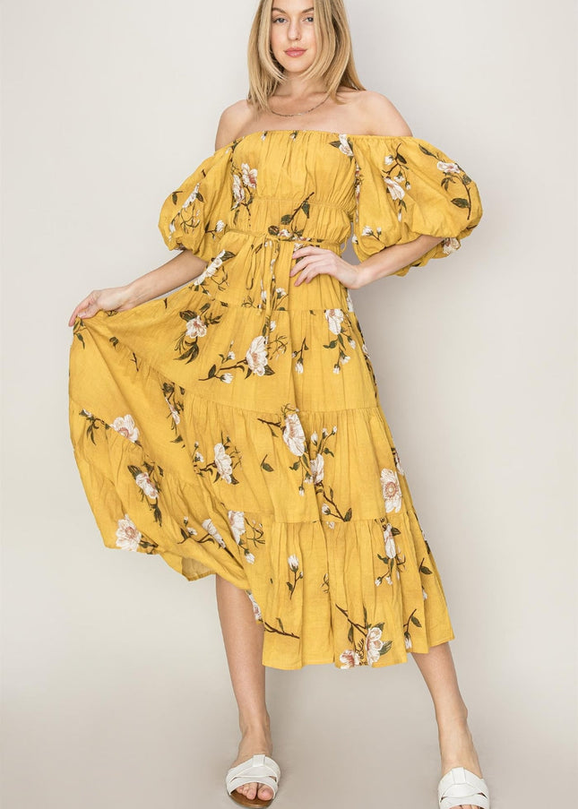 HYFVE Floral Puff Sleeve Tiered Dress