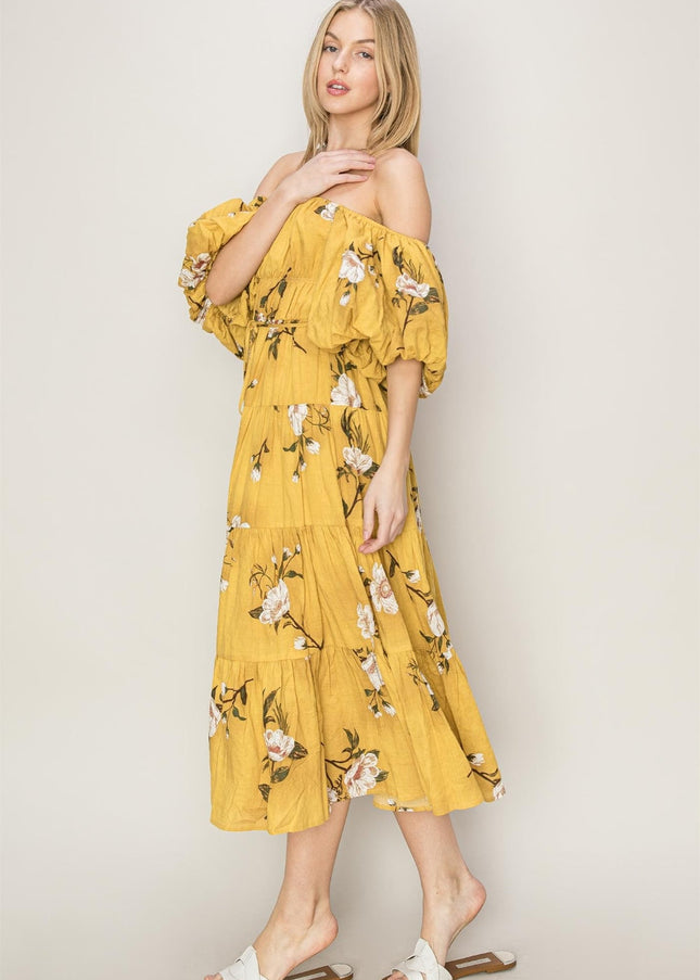 HYFVE Floral Puff Sleeve Tiered Dress