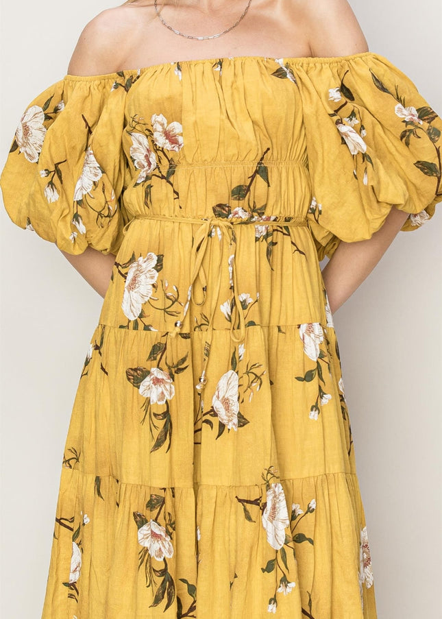 HYFVE Floral Puff Sleeve Tiered Dress