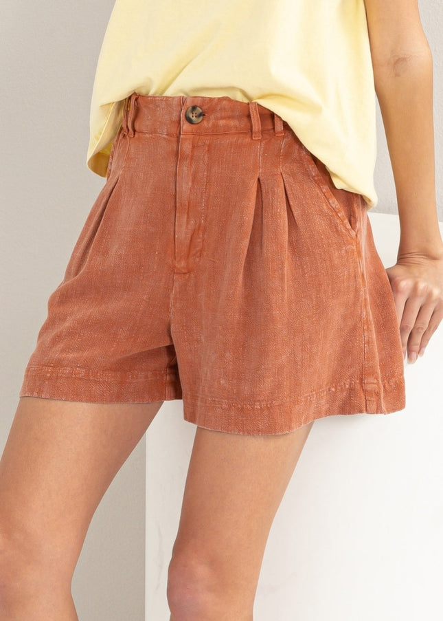 HYFVE High Waist Pleated Linen Shorts