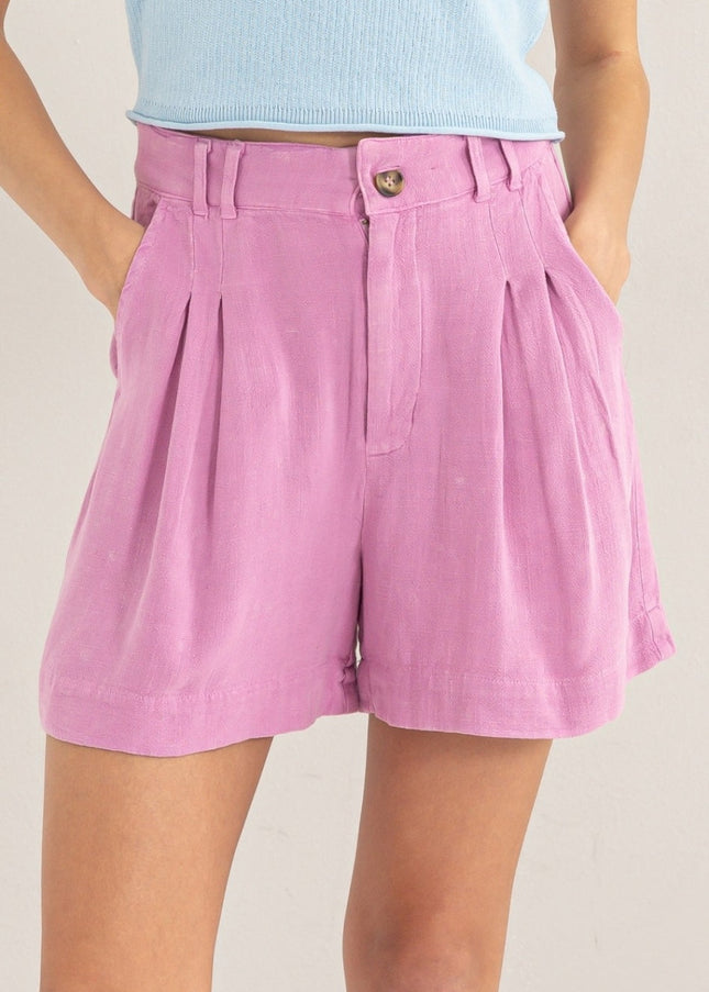 HYFVE High Waist Pleated Linen Shorts