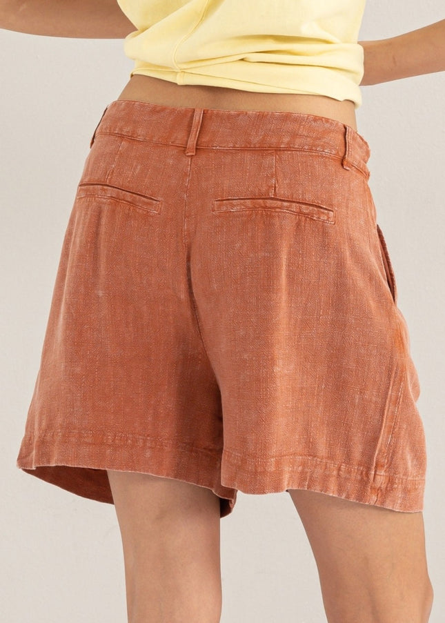 HYFVE High Waist Pleated Linen Shorts