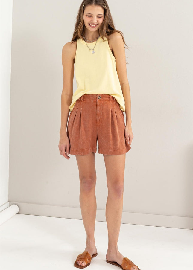 HYFVE High Waist Pleated Linen Shorts