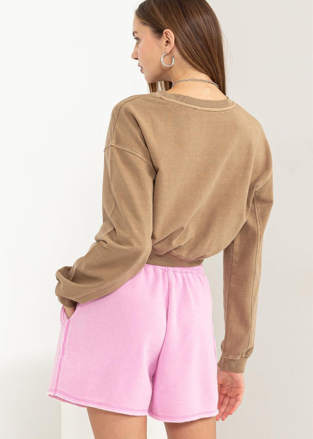 HYFVE Round Neck Long Sleeve Cropped Sweatshirt