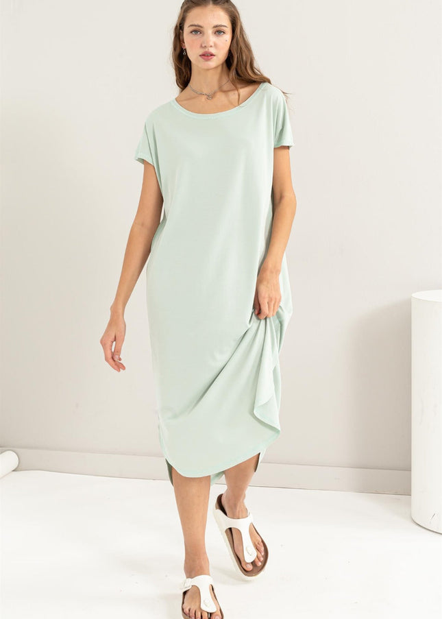 HYFVE Short Sleeve High-Low Slit Midi Dress