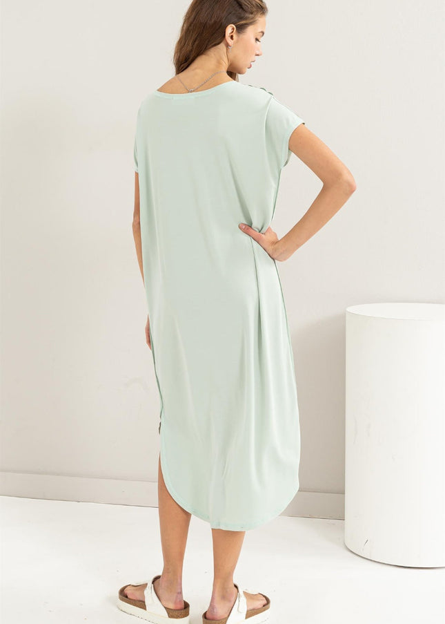 HYFVE Short Sleeve High-Low Slit Midi Dress