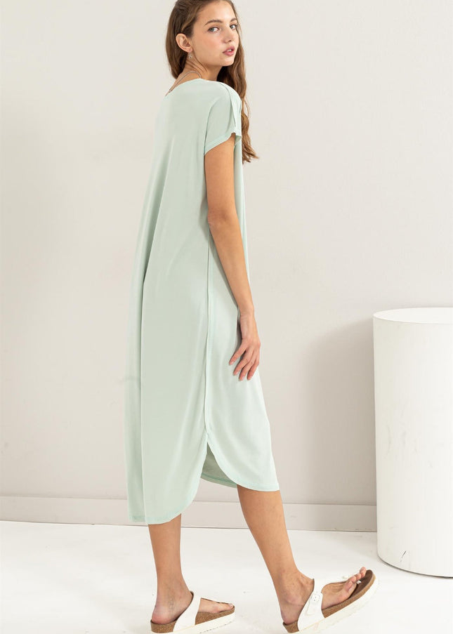 HYFVE Short Sleeve High-Low Slit Midi Dress