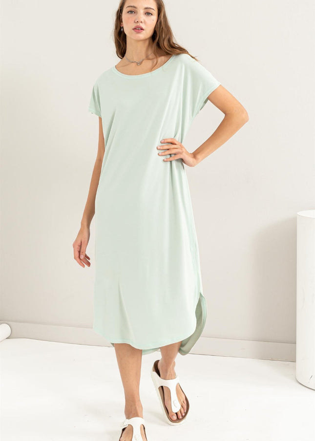 HYFVE Short Sleeve High-Low Slit Midi Dress