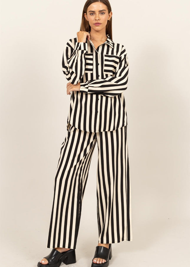 HYFVE Striped Button Up Shirt and Pants Set