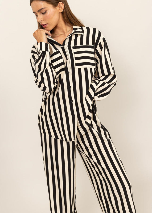 HYFVE Striped Button Up Shirt and Pants Set