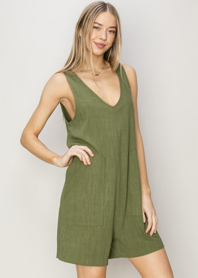 HYFVE V-Neck Sleeveless Romper with Pockets