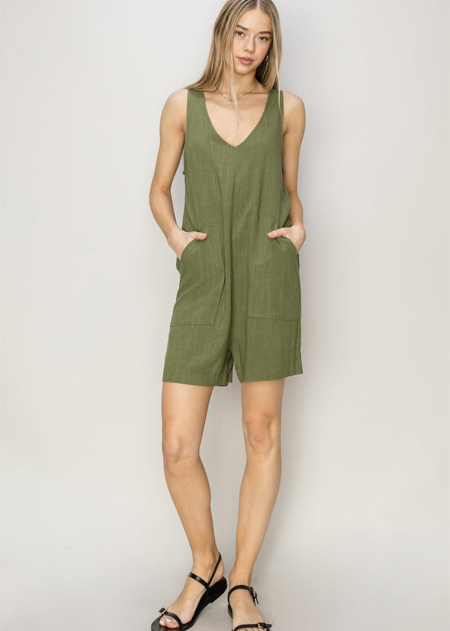 HYFVE V-Neck Sleeveless Romper with Pockets