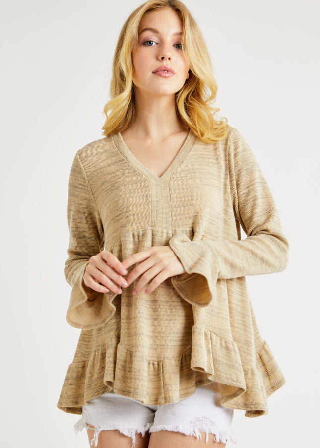 Hailey & Co V-Neck Flounce Sleeve Knit Top