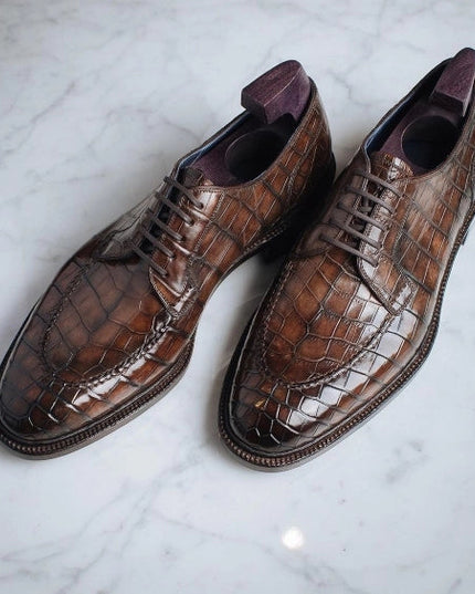 Handmade Men's Brown Alligator Leather Shoes